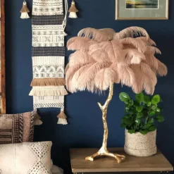 Ostrich Feather Bedside Lamp Modern Table Lamp for Living Room Bedroom Bar Restaurant Warm White/White 110-240V