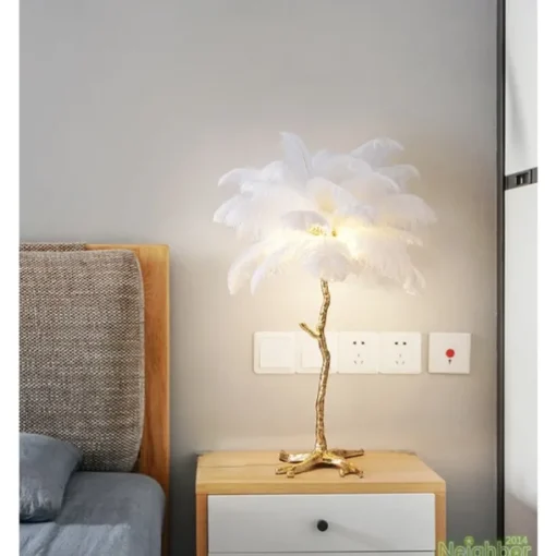 Ostrich Feather Bedside Lamp Modern Table Lamp for Living Room Bedroom Bar Restaurant Warm White/White 110-240V
