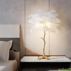 Ostrich Feather Bedside Lamp Modern Table Lamp for Living Room Bedroom Bar Restaurant Warm White/White 110-240V