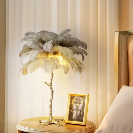 Ostrich Feather Bedside Lamp Modern Table Lamp for Living Room Bedroom Bar Restaurant Warm White/White 110-240V