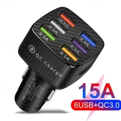 OTOLAMPARA 6USB Charger Cigarette Lighter Socket QC3.0Charger In Car Adapter Accesso For Iphone14 Pro Max Car For Samsung Huawei Xiaomi Redmi Car Charger QC3.0