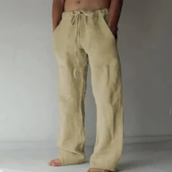 OUKU Men's Trousers Summer Pants Baggy Pants Beach Pants Casual Pants Drawstring Front Pocket Straight Leg Plain Comfort Soft Full Length Yoga Holiday Beach Fashion Hawaiian Black White