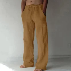 OUKU Men's Trousers Summer Pants Baggy Pants Beach Pants Casual Pants Drawstring Front Pocket Straight Leg Plain Comfort Soft Full Length Yoga Holiday Beach Fashion Hawaiian Black White