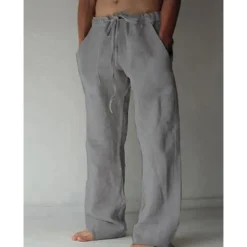 OUKU Men's Trousers Summer Pants Baggy Pants Beach Pants Casual Pants Drawstring Front Pocket Straight Leg Plain Comfort Soft Full Length Yoga Holiday Beach Fashion Hawaiian Black White