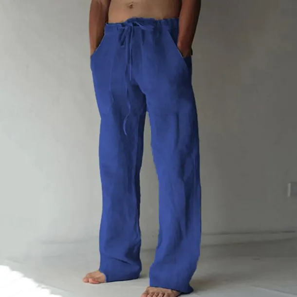 OUKU Men's Trousers Summer Pants Baggy Pants Beach Pants Casual Pants Drawstring Front Pocket Straight Leg Plain Comfort Soft Full Length Yoga Holiday Beach Fashion Hawaiian Black White