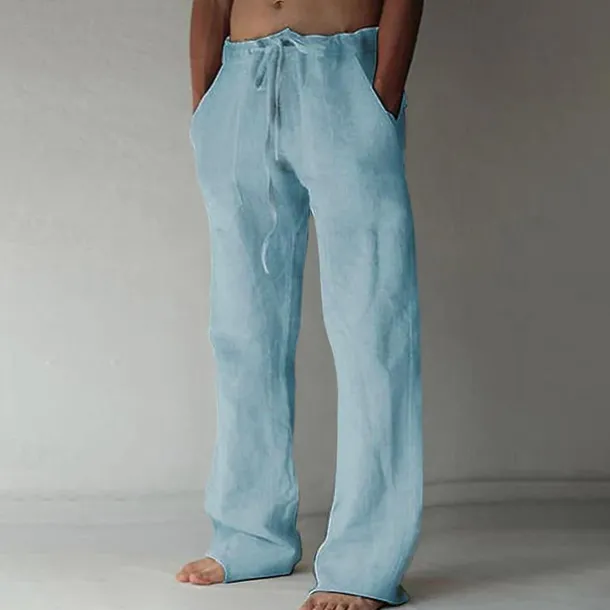 OUKU Men's Trousers Summer Pants Baggy Pants Beach Pants Casual Pants Drawstring Front Pocket Straight Leg Plain Comfort Soft Full Length Yoga Holiday Beach Fashion Hawaiian Black White