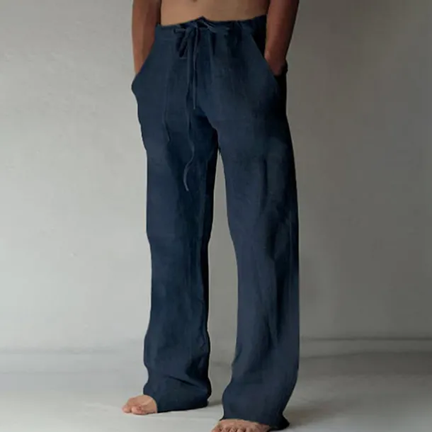 OUKU Men's Trousers Summer Pants Baggy Pants Beach Pants Casual Pants Drawstring Front Pocket Straight Leg Plain Comfort Soft Full Length Yoga Holiday Beach Fashion Hawaiian Black White