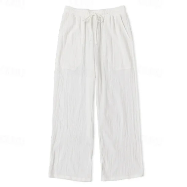 OUKU Men's Trousers Summer Pants Baggy Pants Beach Pants Casual Pants Drawstring Front Pocket Straight Leg Plain Comfort Soft Full Length Yoga Holiday Beach Fashion Hawaiian Black White