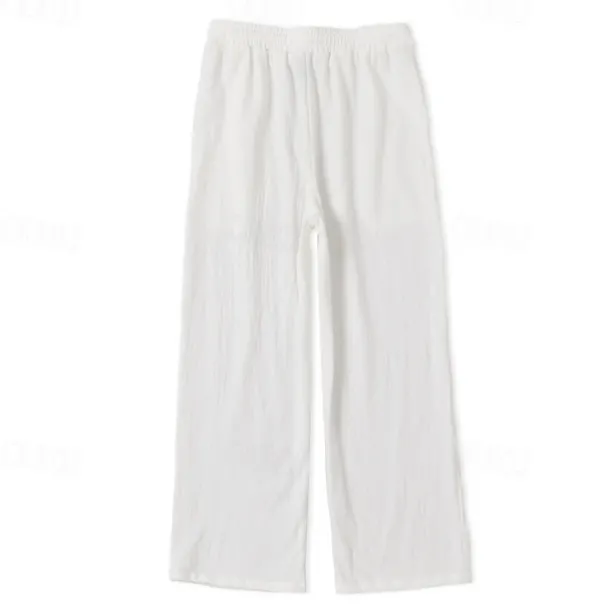 OUKU Men's Trousers Summer Pants Baggy Pants Beach Pants Casual Pants Drawstring Front Pocket Straight Leg Plain Comfort Soft Full Length Yoga Holiday Beach Fashion Hawaiian Black White