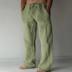 OUKU Men's Trousers Summer Pants Baggy Pants Beach Pants Casual Pants Drawstring Front Pocket Straight Leg Plain Comfort Soft Full Length Yoga Holiday Beach Fashion Hawaiian Black White