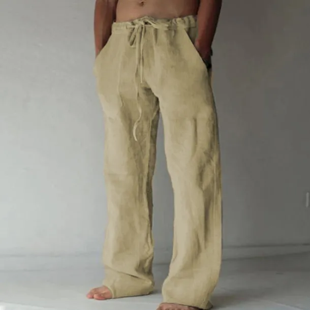 OUKU Men's Trousers Summer Pants Baggy Pants Beach Pants Casual Pants Drawstring Front Pocket Straight Leg Plain Comfort Soft Full Length Yoga Holiday Beach Fashion Hawaiian Black White