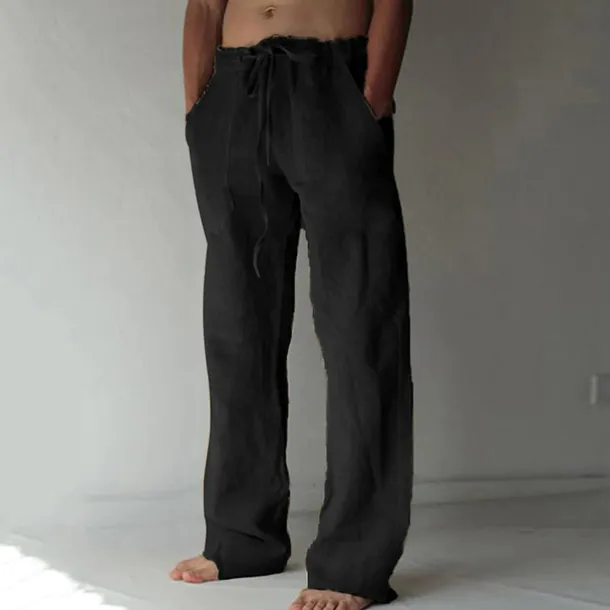 OUKU Men's Trousers Summer Pants Baggy Pants Beach Pants Casual Pants Drawstring Front Pocket Straight Leg Plain Comfort Soft Full Length Yoga Holiday Beach Fashion Hawaiian Black White