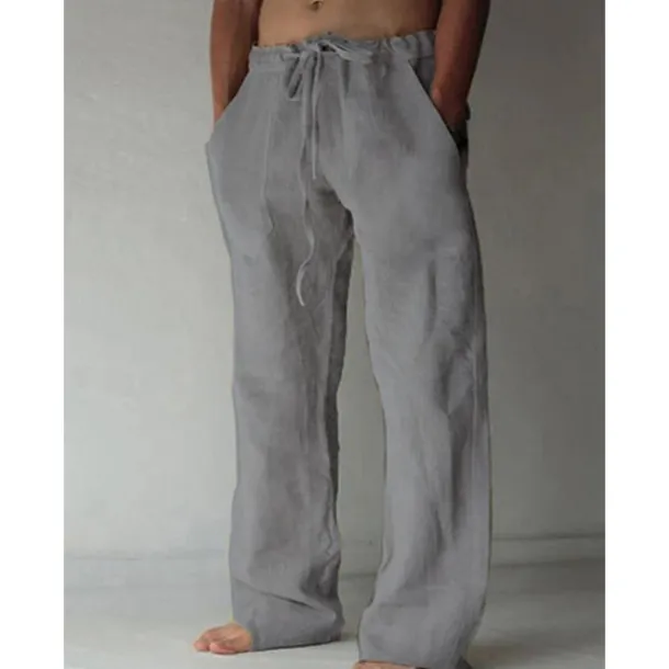 OUKU Men's Trousers Summer Pants Baggy Pants Beach Pants Casual Pants Drawstring Front Pocket Straight Leg Plain Comfort Soft Full Length Yoga Holiday Beach Fashion Hawaiian Black White