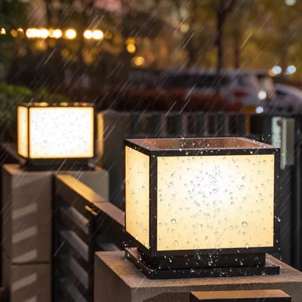Outdoor Column Light IP65 E26 Waterproof Glass Column Light Outdoor Square LED Column Light Villa Courtyard Fence Landscape Column Light Aluminum Column Light