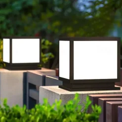 Outdoor Column Light IP65 E26 Waterproof Glass Column Light Outdoor Square LED Column Light Villa Courtyard Fence Landscape Column Light Aluminum Column Light