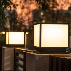 Outdoor Column Light IP65 E26 Waterproof Glass Column Light Outdoor Square LED Column Light Villa Courtyard Fence Landscape Column Light Aluminum Column Light