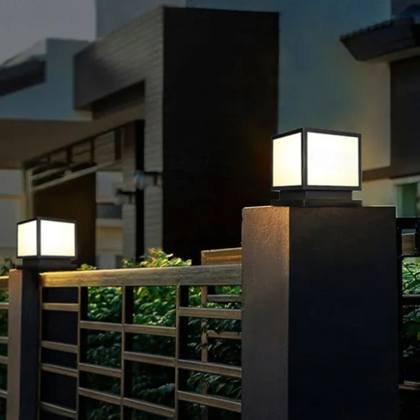 Outdoor Column Light IP65 E26 Waterproof Glass Column Light Outdoor Square LED Column Light Villa Courtyard Fence Landscape Column Light Aluminum Column Light