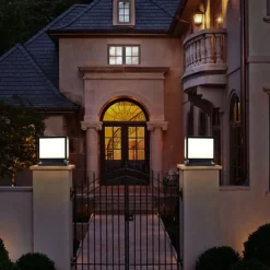 Outdoor Column Light IP65 E26 Waterproof Glass Column Light Outdoor Square LED Column Light Villa Courtyard Fence Landscape Column Light Aluminum Column Light