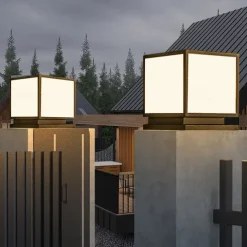 Outdoor Column Light IP65 E26 Waterproof Glass Column Light Outdoor Square LED Column Light Villa Courtyard Fence Landscape Column Light Aluminum Column Light