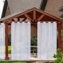 Outdoor Curtain for Patio, White Linen Look Semi-Sheer Curtains Waterproof Light Filtering Voile Outside Grommet Drapes for Pergola Balcony Pool Indoor