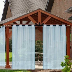 Outdoor Curtain for Patio, White Linen Look Semi-Sheer Curtains Waterproof Light Filtering Voile Outside Grommet Drapes for Pergola Balcony Pool Indoor