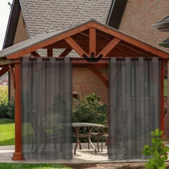 Outdoor Curtain for Patio, White Linen Look Semi-Sheer Curtains Waterproof Light Filtering Voile Outside Grommet Drapes for Pergola Balcony Pool Indoor