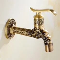 Outdoor Faucet,Wall Mount Antique Brass Faucet,Garden Outdoor Decorative Hose 1/2 inch Connection Spigot Carving Desigh with Cold Water Only