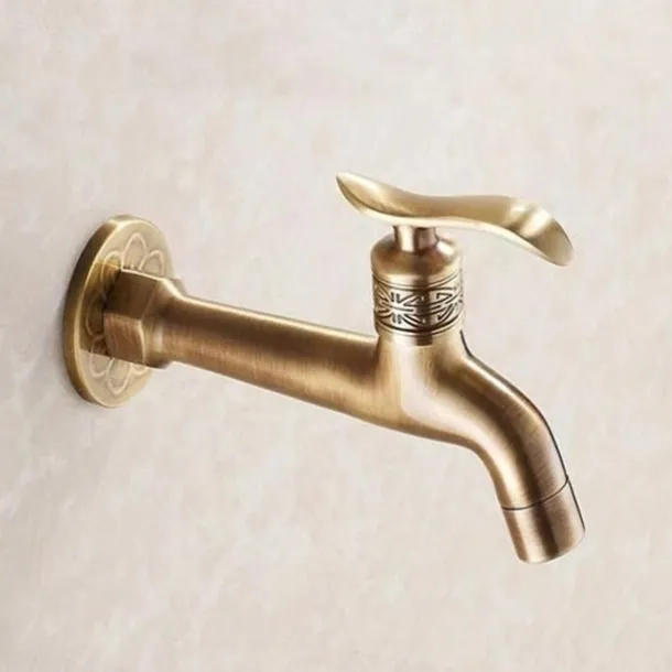 Outdoor Faucet,Wall Mount Antique Brass Faucet,Garden Outdoor Decorative Hose 1/2 inch Connection Spigot Carving Desigh with Cold Water Only