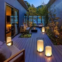 Outdoor Floor Lamp Outdoor Floor Lamp Patio Waterproof Rattan Outdoor Decoration Suitable for Porch, Patio,Garden, Deck, Lawn