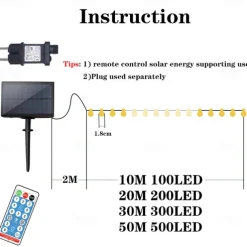 Outdoor Globe String Lights Solar/Plug in Remote Control 10M 20M 30M 40M 50M Party Holiday String Lights Creative String Lights Holiday 1set