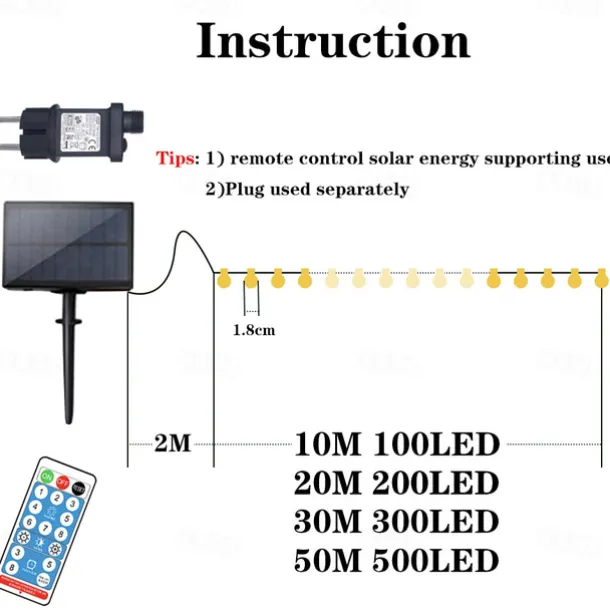 Outdoor Globe String Lights Solar/Plug in Remote Control 10M 20M 30M 40M 50M Party Holiday String Lights Creative String Lights Holiday 1set