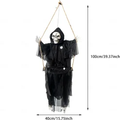 Outdoor Halloween Decor Scary Voice Effects LED Hanging Decor Decorations Outdoor Scary Skeleton with Light Up Eyes Swing Flying for Yard Garden Patio Cute Halloween Decor