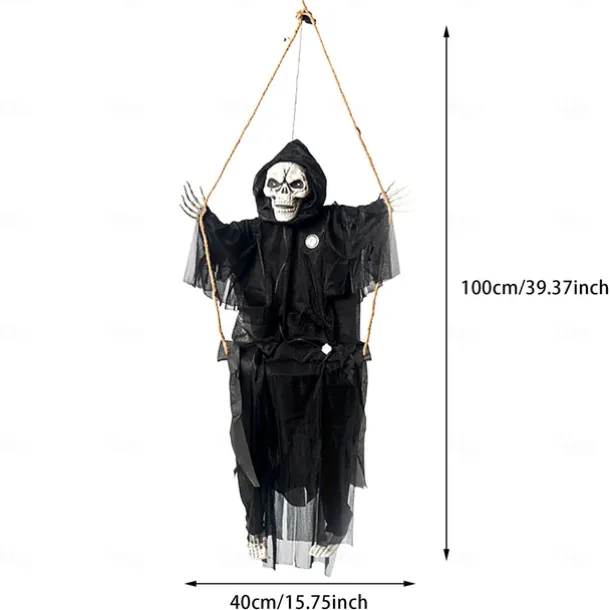 Outdoor Halloween Decor Scary Voice Effects LED Hanging Decor Decorations Outdoor Scary Skeleton with Light Up Eyes Swing Flying for Yard Garden Patio Cute Halloween Decor