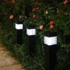 Outdoor LED Lawn Lamp IP65 Waterproof Outdoor Garden Post Bollard Light Column Lamp Aluminum Pathway Driveway Floor Lawn Landscape Lighting Plug-In Lights Villa Yard Path Camping Party Decoration