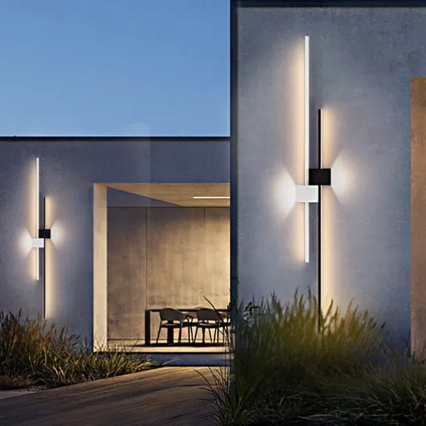 Outdoor LED Wall Lamp Curved Design Waterproof 80cm Modern Indoor Double-Head Wall Light Up Down Lighting for Bedroom Warm Light 1PCS