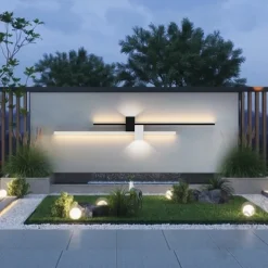 Outdoor LED Wall Lamp Curved Design Waterproof 80cm Modern Indoor Double-Head Wall Light Up Down Lighting for Bedroom Warm Light 1PCS