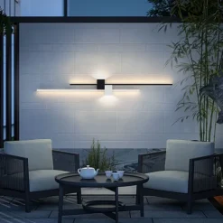 Outdoor LED Wall Lamp Curved Design Waterproof 80cm Modern Indoor Double-Head Wall Light Up Down Lighting for Bedroom Warm Light 1PCS