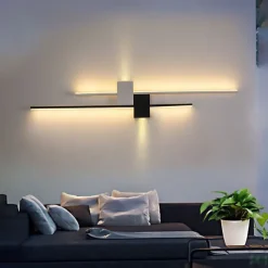 Outdoor LED Wall Lamp Curved Design Waterproof 80cm Modern Indoor Double-Head Wall Light Up Down Lighting for Bedroom Warm Light 1PCS