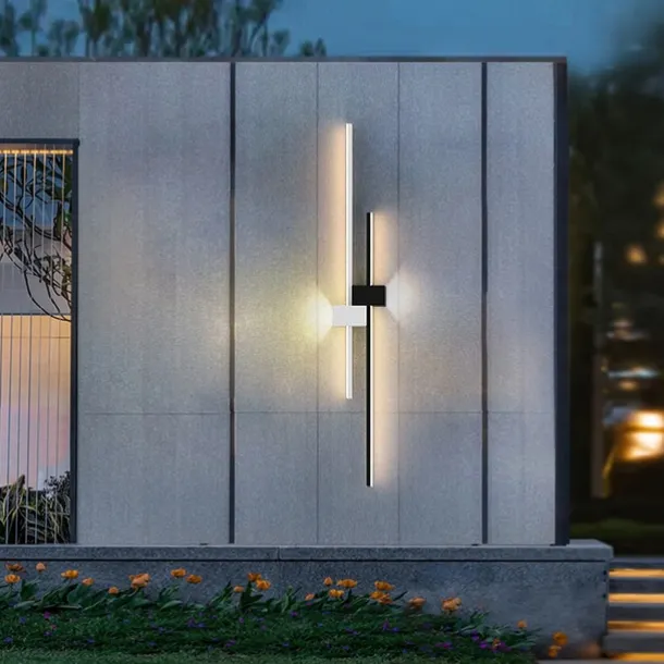 Outdoor LED Wall Lamp Curved Design Waterproof 80cm Modern Indoor Double-Head Wall Light Up Down Lighting for Bedroom Warm Light 1PCS