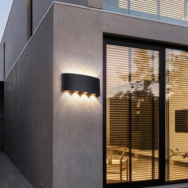 Outdoor LED Wall Lamp Waterproof 6W Up and Down Lighting Indoor Double-Head Curved Wall Light Modern Bedroom Warm White Light