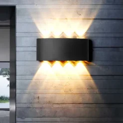 Outdoor LED Wall Lamp Waterproof 6W Up and Down Lighting Indoor Double-Head Curved Wall Light Modern Bedroom Warm White Light