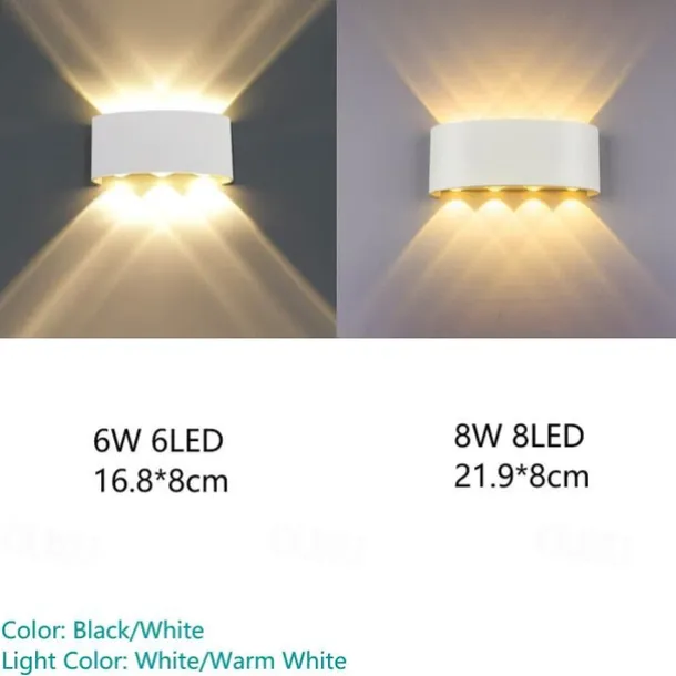 Outdoor LED Wall Lamp Waterproof 6W Up and Down Lighting Indoor Double-Head Curved Wall Light Modern Bedroom Warm White Light