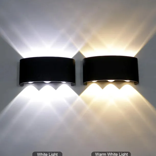 Outdoor LED Wall Lamp Waterproof 6W Up and Down Lighting Indoor Double-Head Curved Wall Light Modern Bedroom Warm White Light
