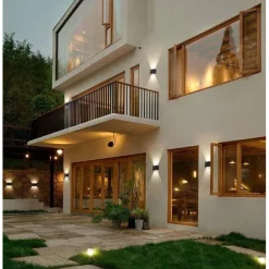 Outdoor LED Wall Lamp Waterproof 6W Up and Down Lighting Indoor Double-Head Curved Wall Light Modern Bedroom Warm White Light