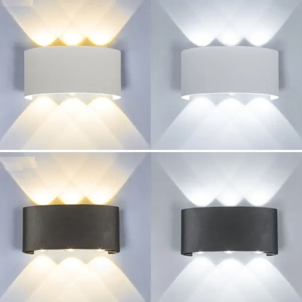Outdoor LED Wall Lamp Waterproof 6W Up and Down Lighting Indoor Double-Head Curved Wall Light Modern Bedroom Warm White Light