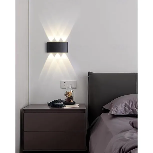 Outdoor LED Wall Lamp Waterproof 6W Up and Down Lighting Indoor Double-Head Curved Wall Light Modern Bedroom Warm White Light