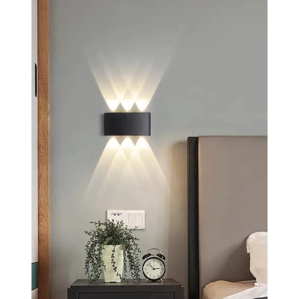 Outdoor LED Wall Lamp Waterproof 6W Up and Down Lighting Indoor Double-Head Curved Wall Light Modern Bedroom Warm White Light