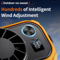 Outdoor Portable Fan with Power Bank – Type-C Fast Charging, LED Display, Cool Lighting, Skin-Friendly Silicone, Smart Latch Design for Camping, Hiking & Emergency Use