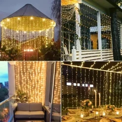 Outdoor Solar Curtain String Light, 3 * 3M-300LED/3 * 2M-200LED/3 * 1M-100LED, 8 Lighting Modes, IP65 Waterproof, Suitable for Home Garden, Porch, Backyard Wedding Parties, Thanksgiving Christmas