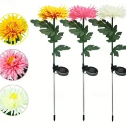 Outdoor Solar Garden Stake Lights Solar Chrysanthemum Flower Lights Waterproof LED Solar Decorative Powered Lights For Garden Pathway